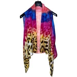 Chiffon VEST One Size Leopard WaterColor Ombre Top Topper Scarf Arm Hole OS NEW